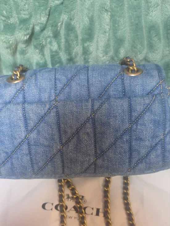 Coach Quilted Tabby 20 Denim Shoulder Bag with Brass 'C' - Blue Denim - Picture 7 of 16